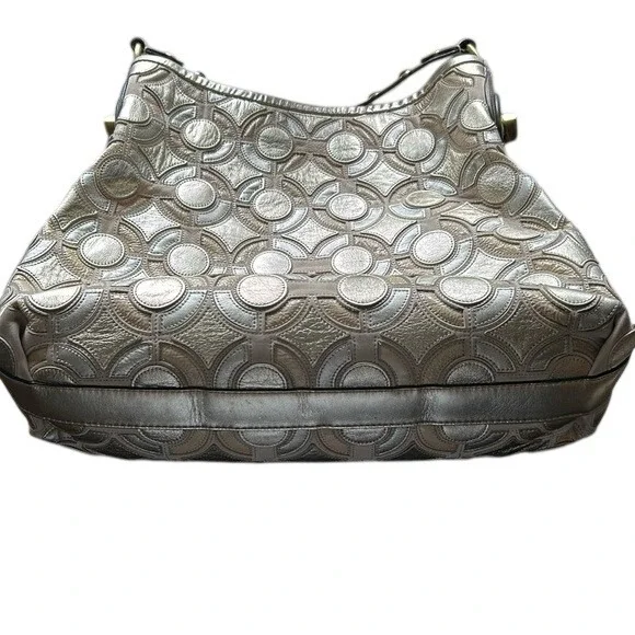 Coach Kristen Hobo Op Art Silver Gold Shoulder Bag Patchwork Beige Leather Purs - Picture 3 of 16